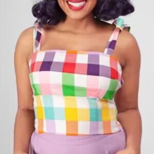 Collectif London Ylenia Rainbow Gingham Top Size 10